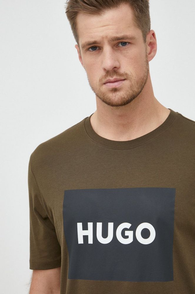 Бавовняна футболка HUGO колір зелений з принтом (2494439)