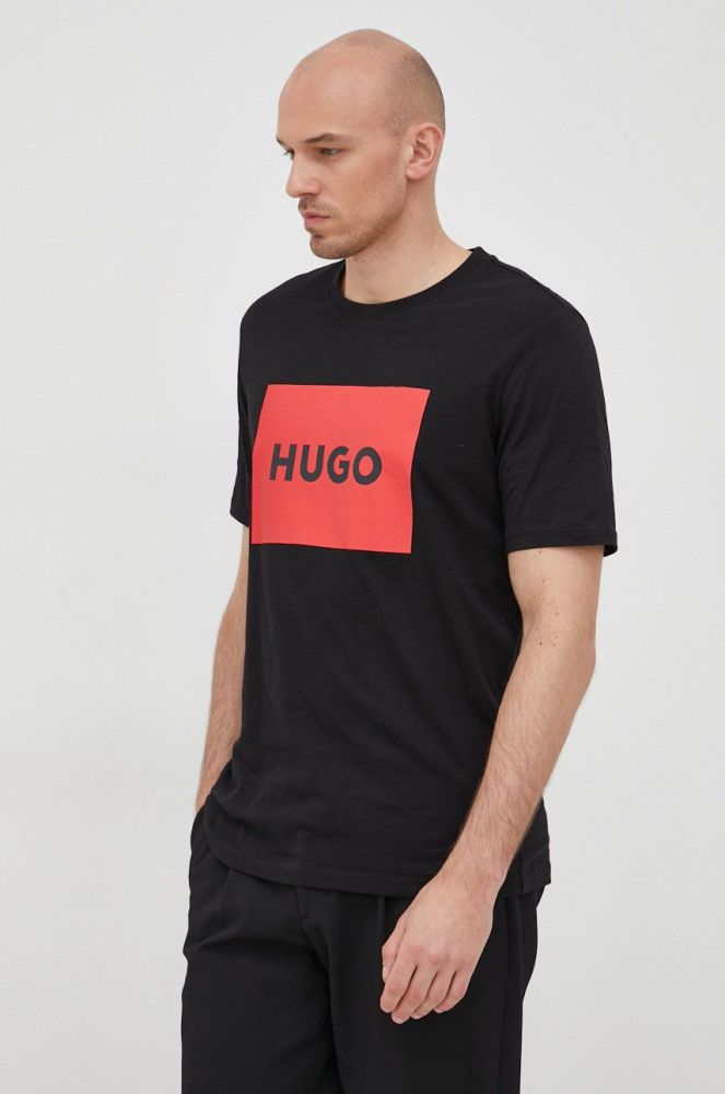 Бавовняна футболка HUGO колір чорний з принтом (2255353)
