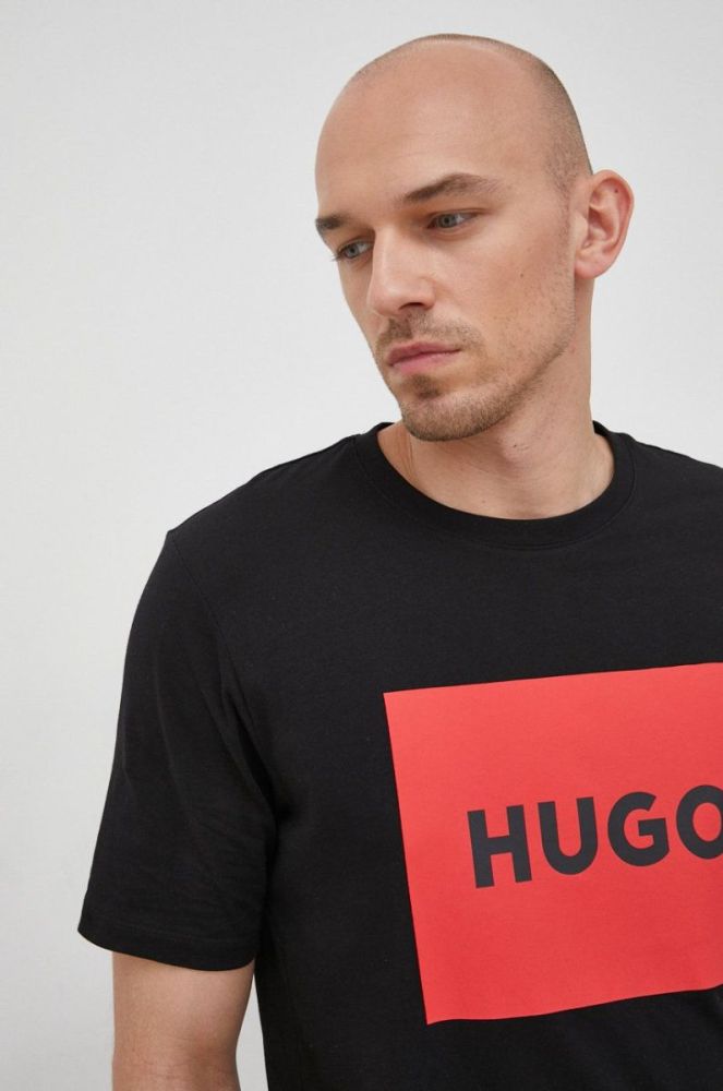 Бавовняна футболка HUGO колір чорний з принтом (2255353) фото 4