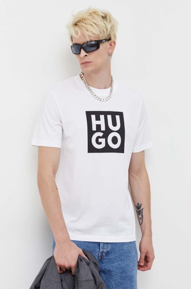 Бавовняна футболка HUGO колір білий з принтом (3306511)