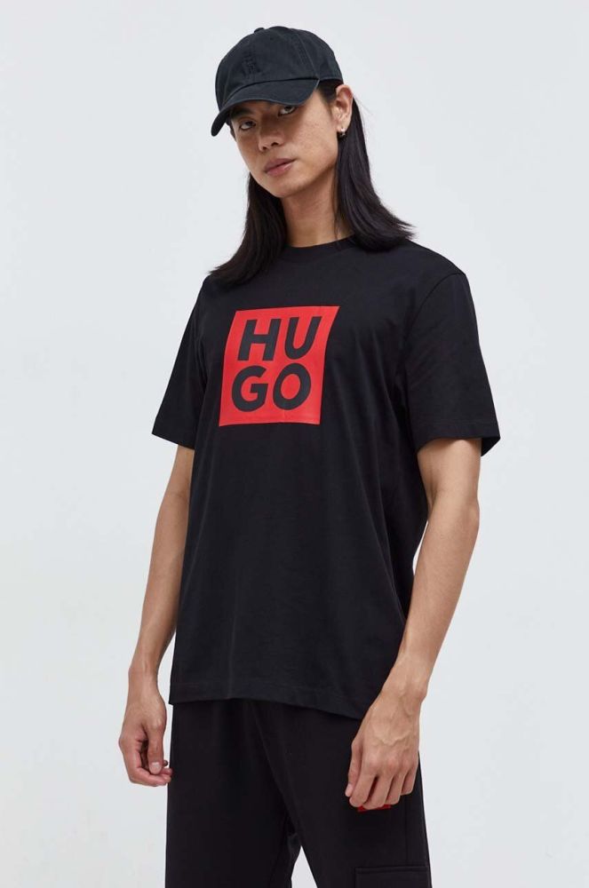 Бавовняна футболка HUGO колір чорний з принтом (3306506)