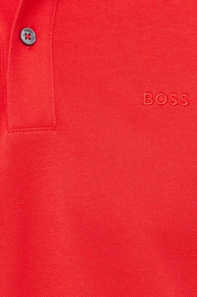 Бавовняне поло BOSS колір червоний з аплікацією фото 5