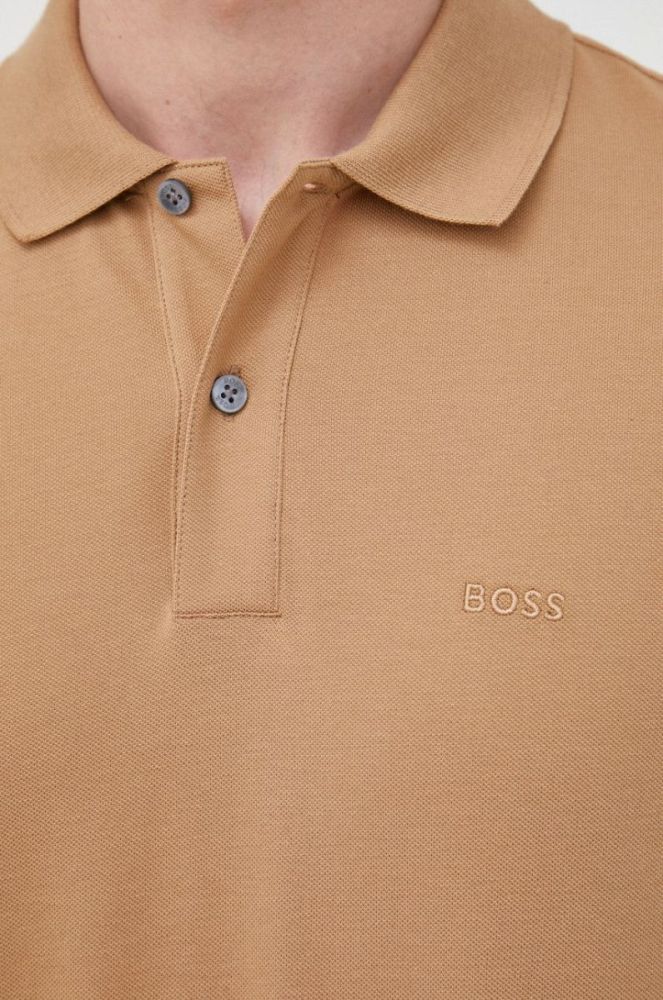 Бавовняне поло BOSS колір бежевий з аплікацією (2413165) фото 5