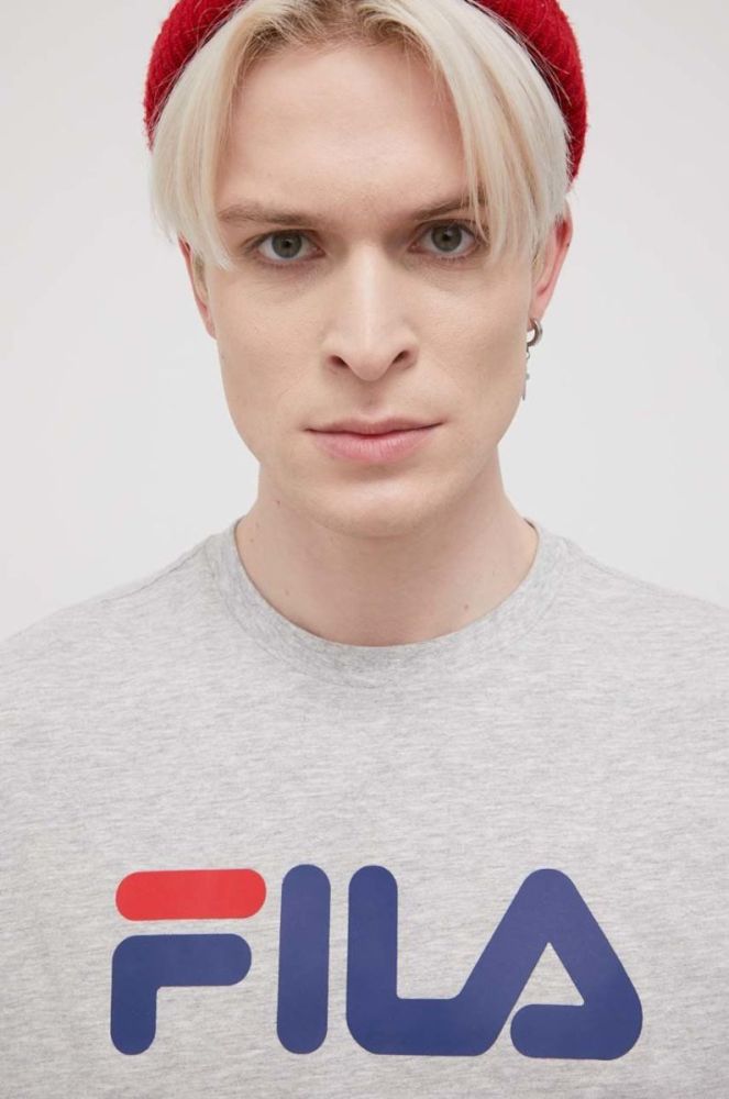 Бавовняна футболка Fila колір сірий з принтом фото 4