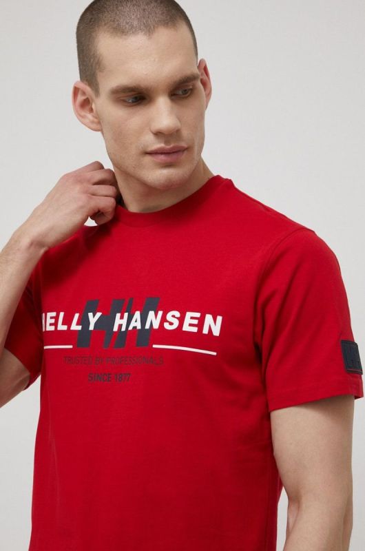Бавовняна футболка Helly Hansen колір червоний з принтом