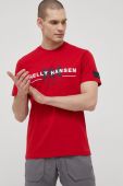 Бавовняна футболка Helly Hansen колір червоний з принтом
