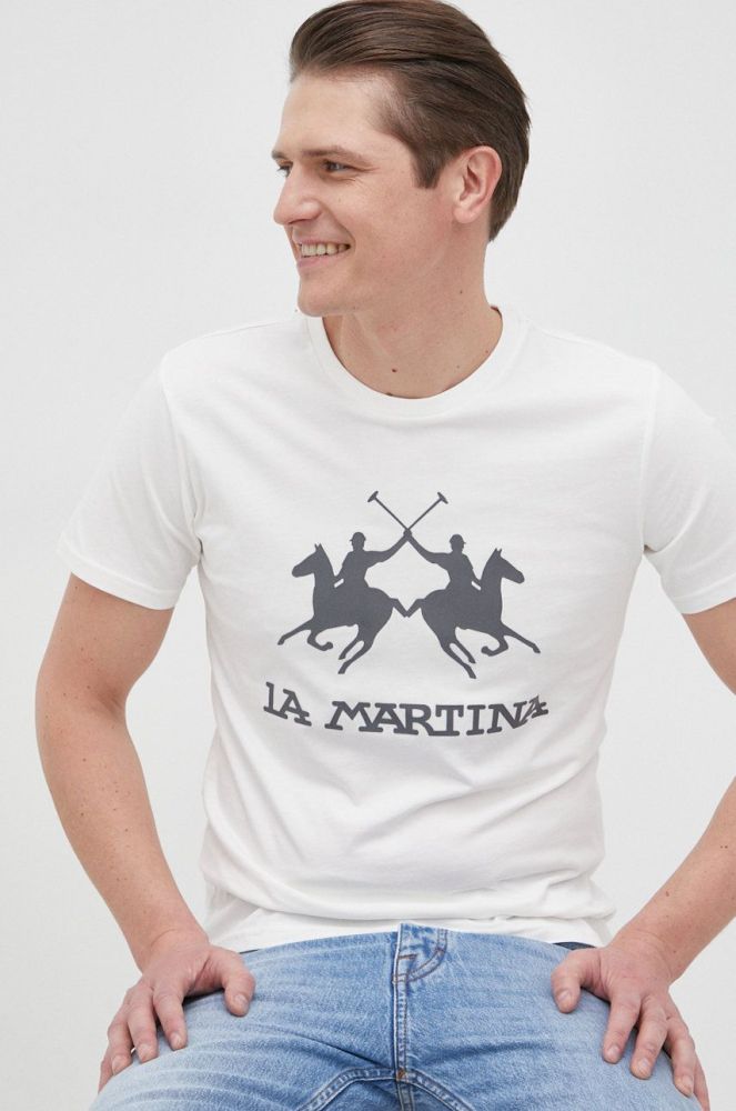Бавовняна футболка La Martina колір бежевий з аплікацією (2177833)