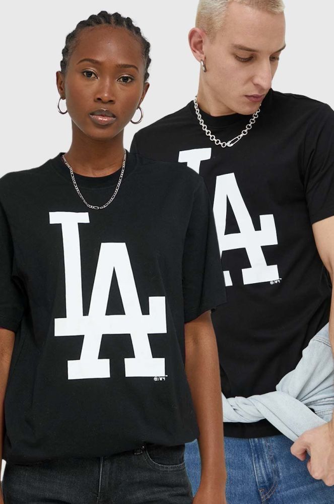 Бавовняна футболка 47brand Mlb Los Angeles Dodgers колір чорний з принтом