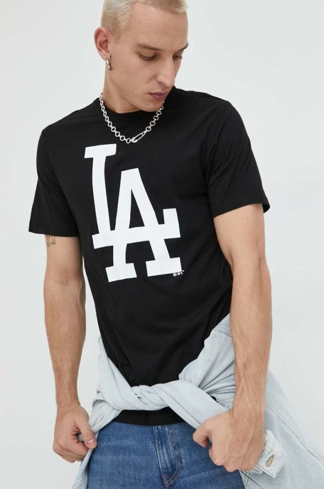 Бавовняна футболка 47brand Mlb Los Angeles Dodgers колір чорний з принтом фото 2