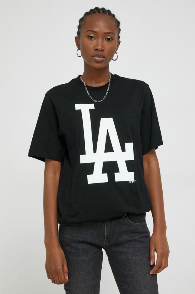 Бавовняна футболка 47brand Mlb Los Angeles Dodgers колір чорний з принтом фото 3