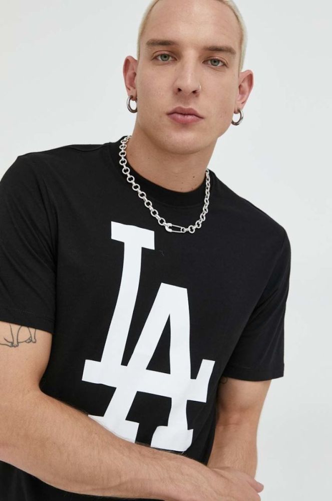 Бавовняна футболка 47brand Mlb Los Angeles Dodgers колір чорний з принтом фото 8