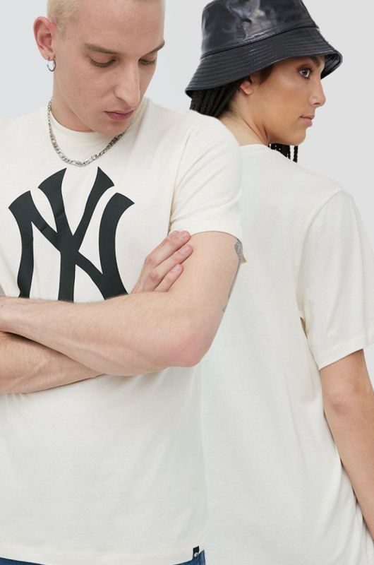 Бавовняна футболка 47brand Mlb New York Yankees колір бежевий з принтом