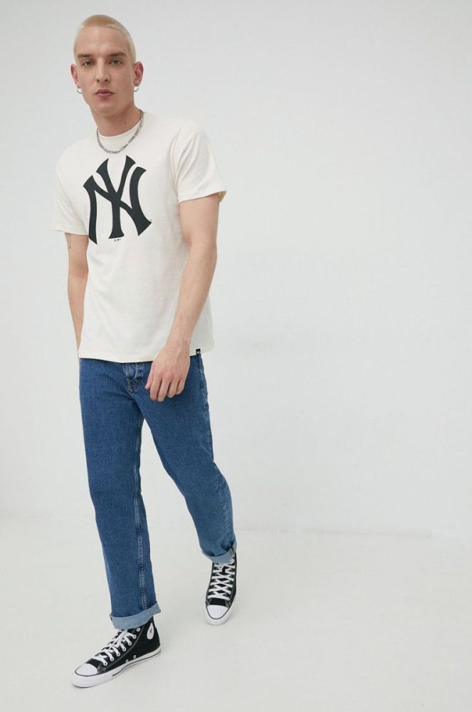 Бавовняна футболка 47brand Mlb New York Yankees колір бежевий з принтом фото 3