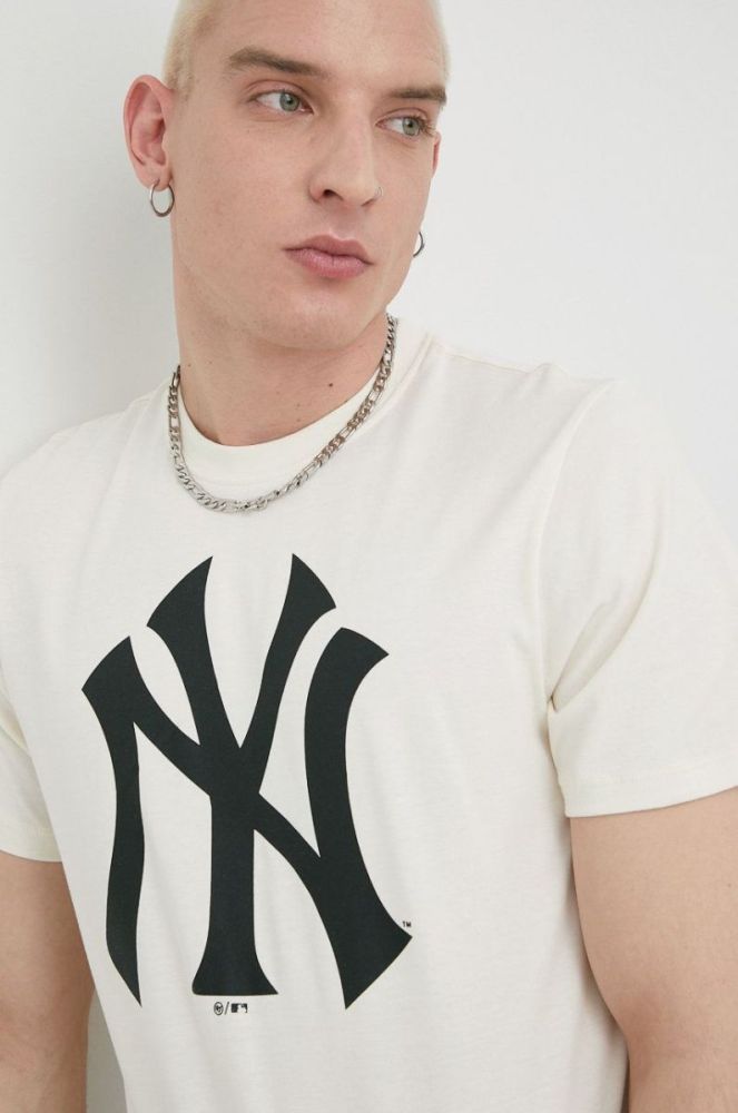 Бавовняна футболка 47brand Mlb New York Yankees колір бежевий з принтом фото 5