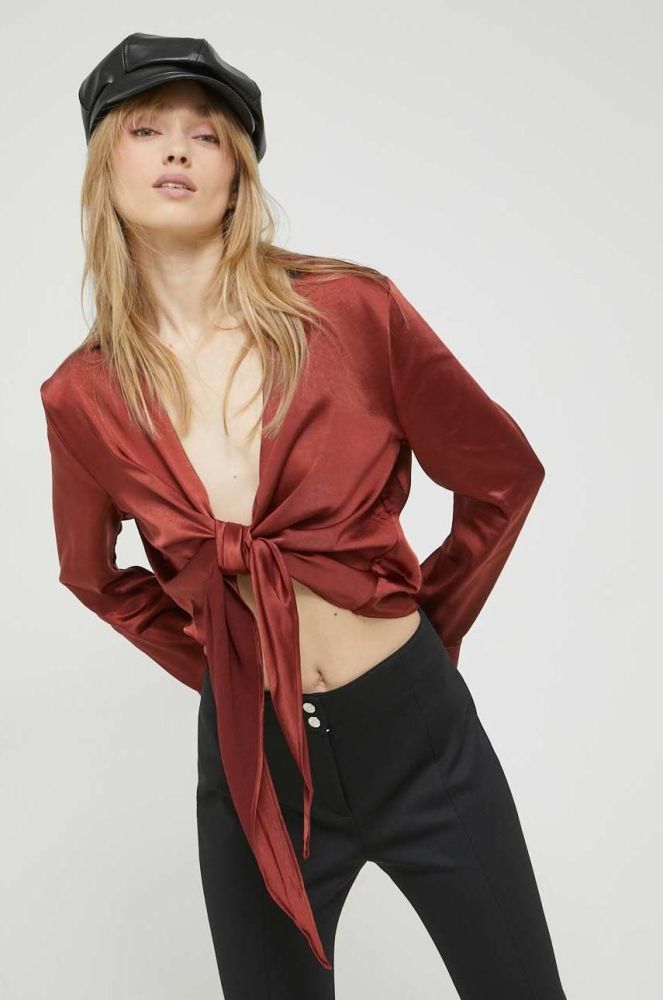 Блузка HUGO жіноча колір бордовий однотонна