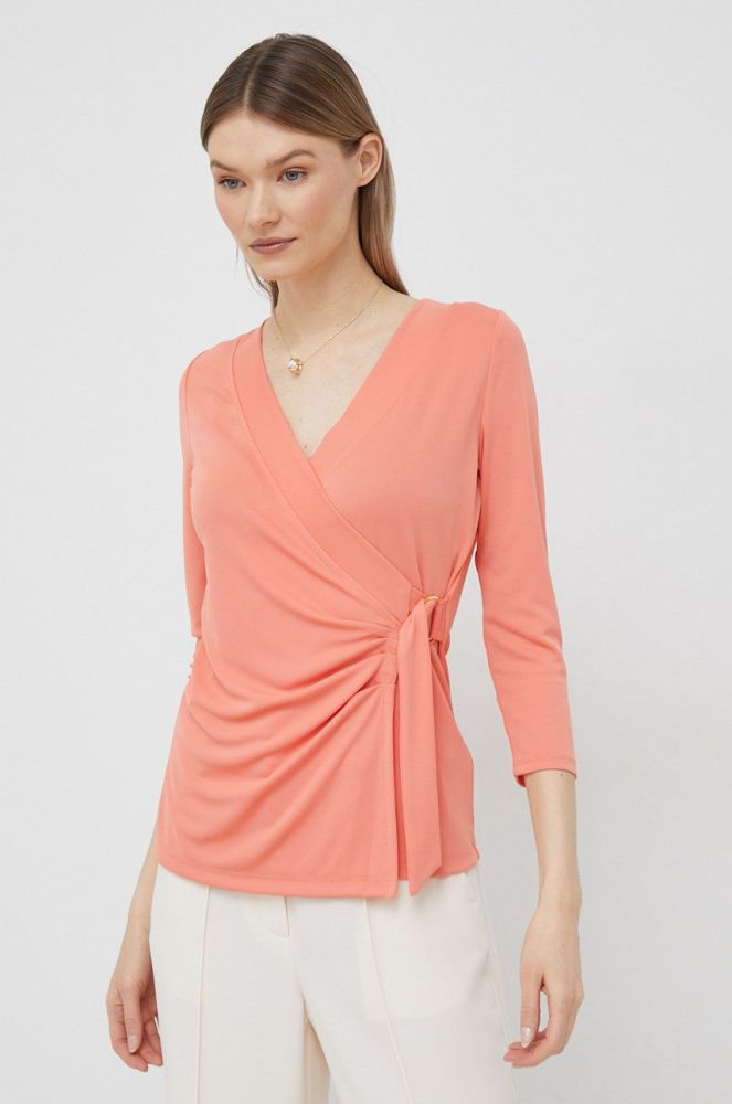 Блузка Lauren Ralph Lauren жіноча колір помаранчевий однотонна