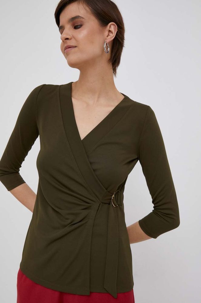 Блузка Lauren Ralph Lauren жіноча колір зелений однотонна