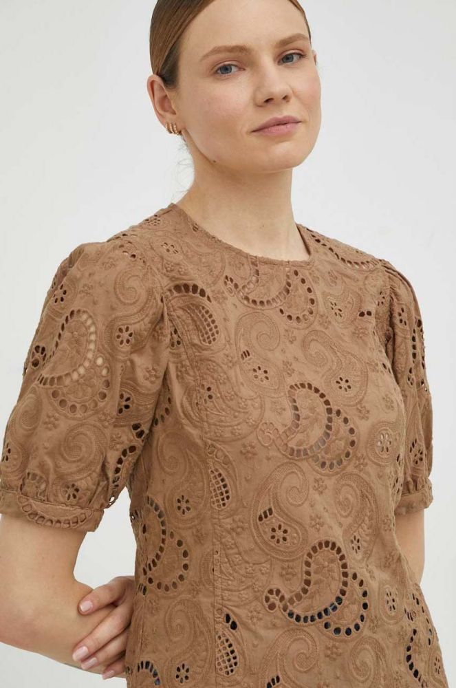 Бавовняна блузка Herskind жіноча колір коричневий однотонна