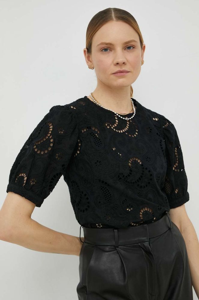 Бавовняна блузка Herskind жіноча колір чорний однотонна
