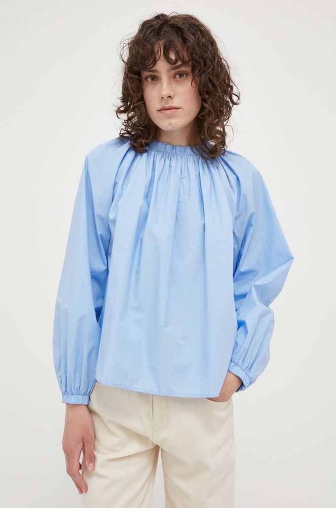 Бавовняна блузка Drykorn жіноча однотонна колір блакитний
