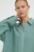 Сорочка з льону Drykorn Midinia колір зелений relaxed класичний комір