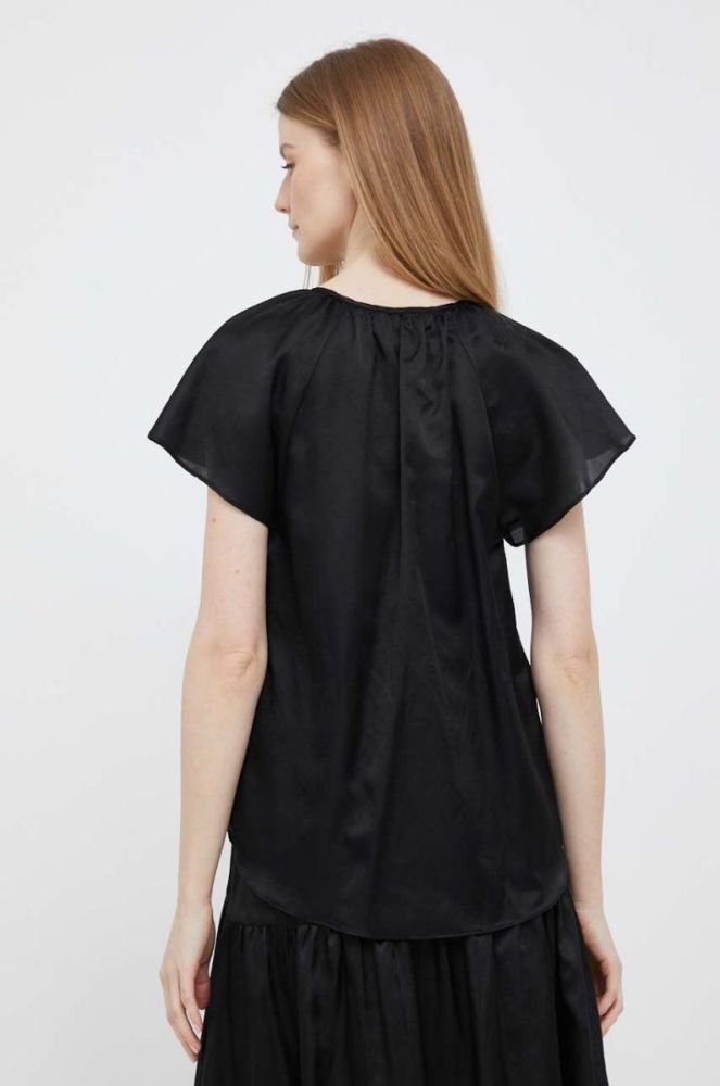 Блузка з домішкою шовку Dkny колір чорний однотонна фото 3