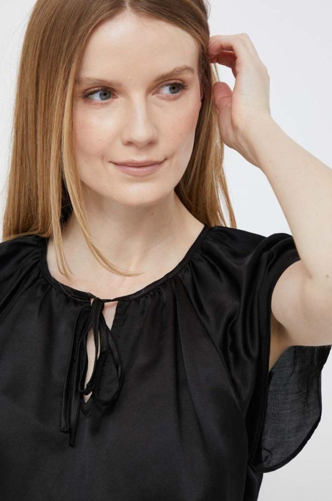 Блузка з домішкою шовку Dkny колір чорний однотонна фото 4