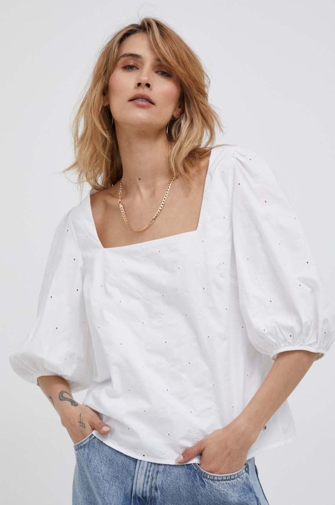 Бавовняна блузка Tommy Hilfiger жіноча колір білий однотонна