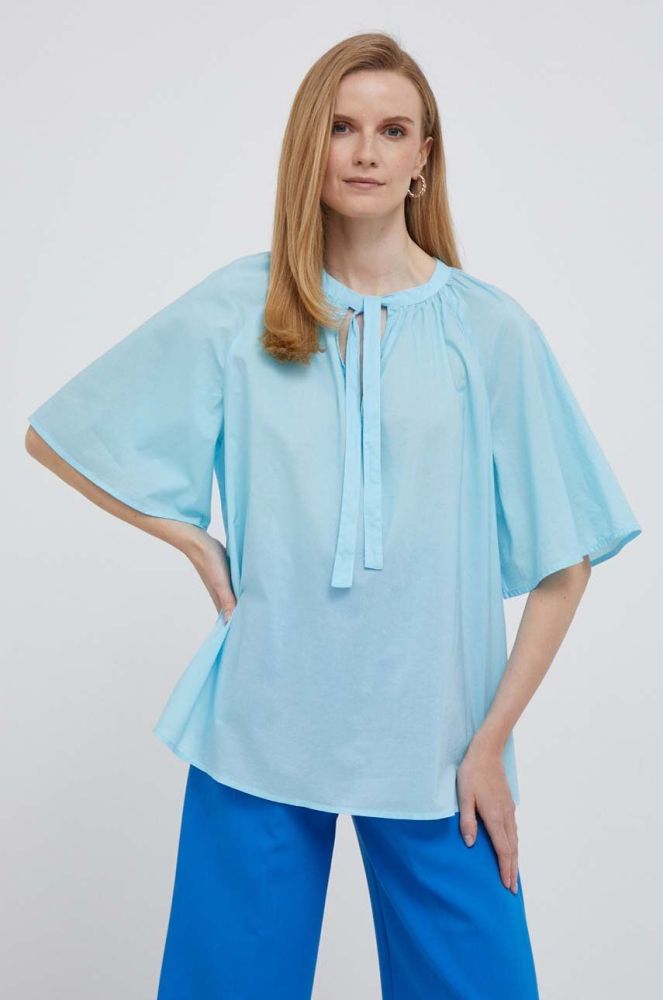 Блузка United Colors of Benetton жіноча однотонна колір блакитний