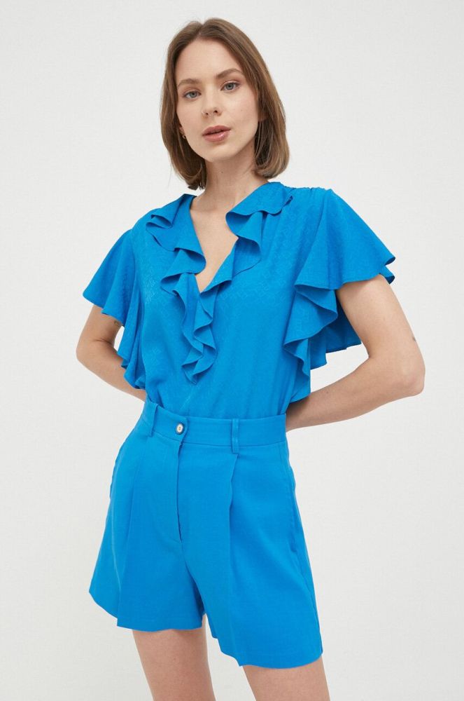 Блузка з домішкою шовку Pinko однотонна колір блакитний