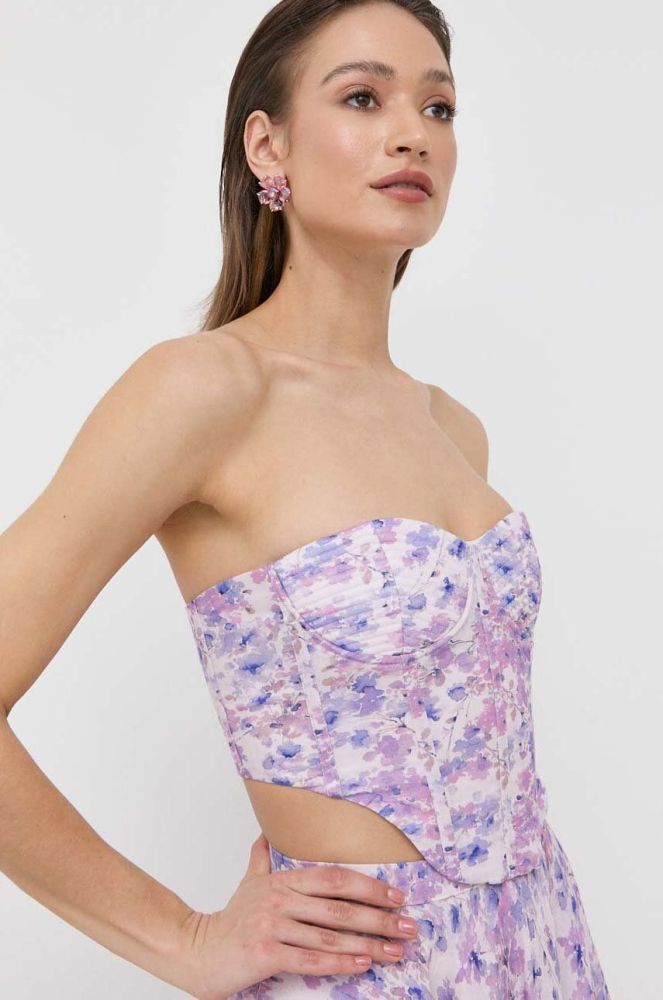 Корсет Bardot колір фіолетовий принт квіти