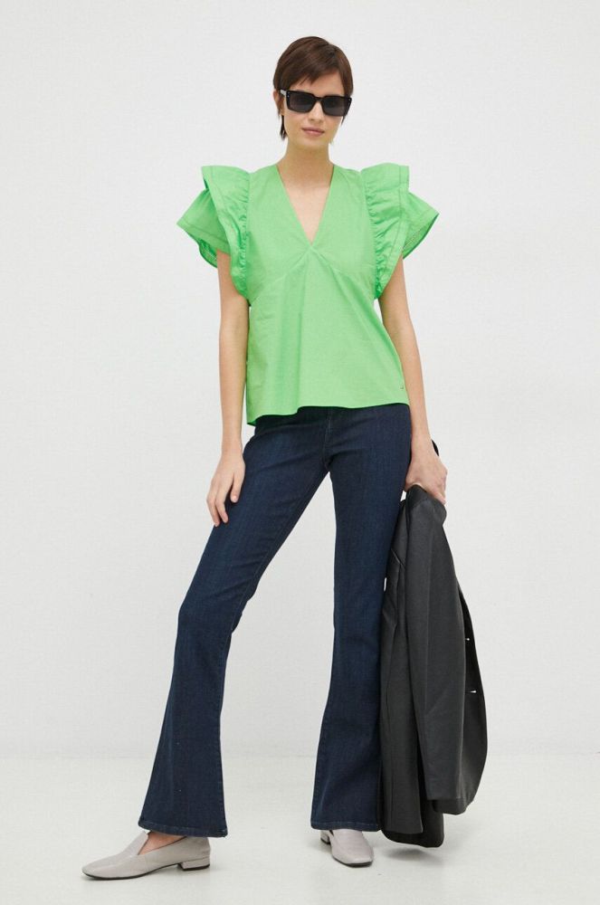 Бавовняна блузка Tommy Hilfiger жіноча колір зелений однотонна