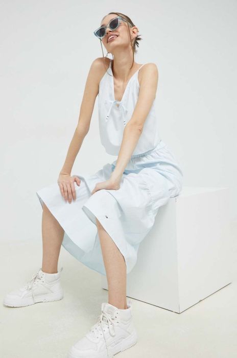 Бавовняна блузка Tommy Jeans жіноча однотонна колір блакитний