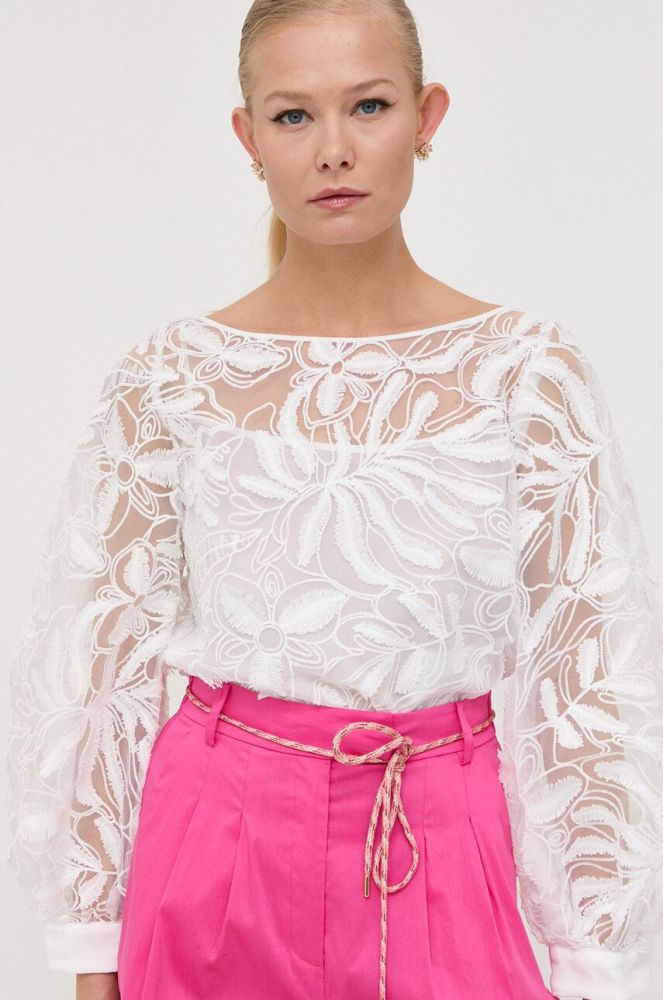Блузка Luisa Spagnoli жіноча колір білий однотонна