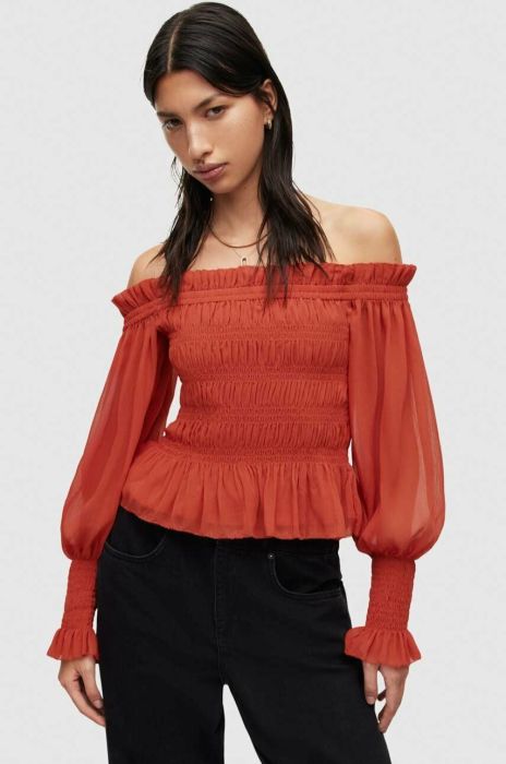 Блузка AllSaints жіноча колір червоний однотонна Блузка AllSaints жіноча колір червоний однотонна