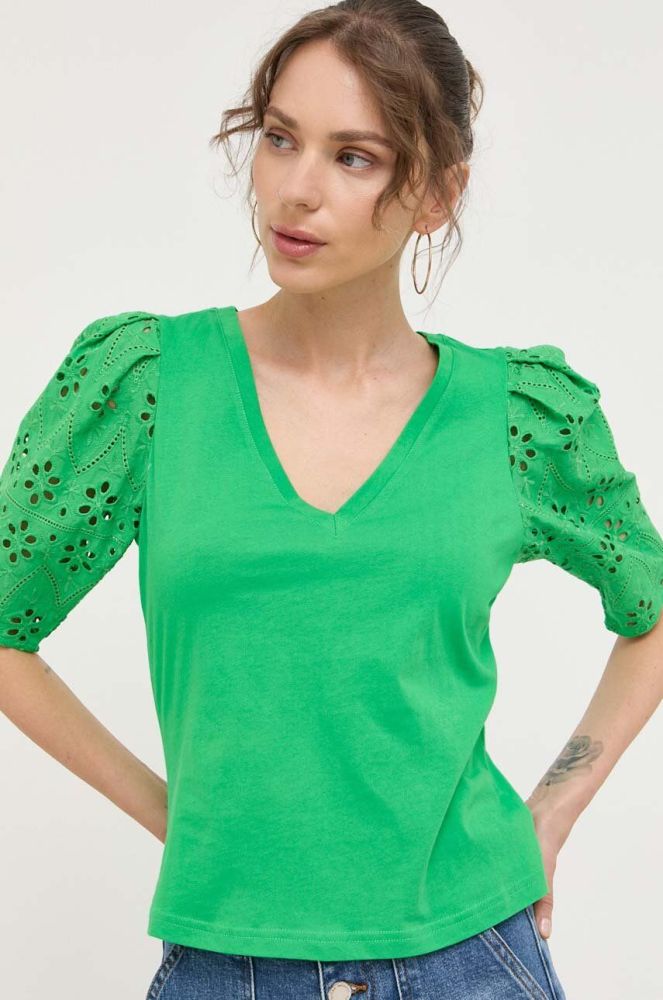 Блузка Morgan жіноча колір зелений однотонна (3284625)