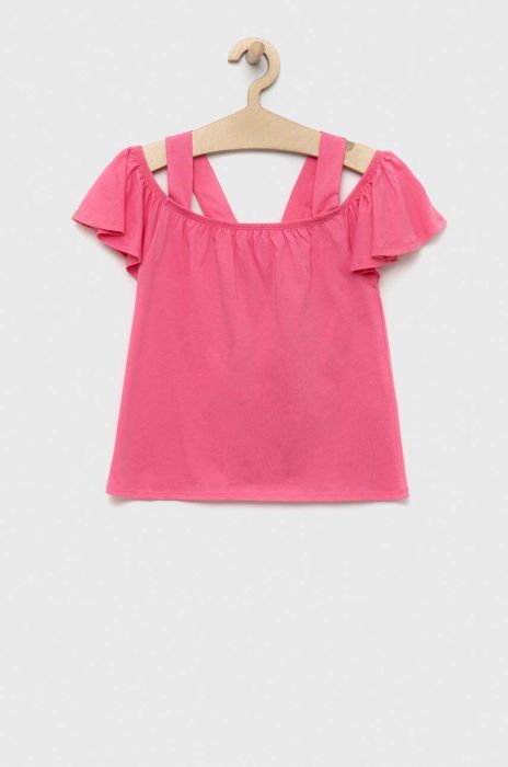 Дитяча бавовняна блузка United Colors of Benetton колір рожевий однотонна Дитяча бавовняна блузка United Colors of Benetton колір рожевий однотонна