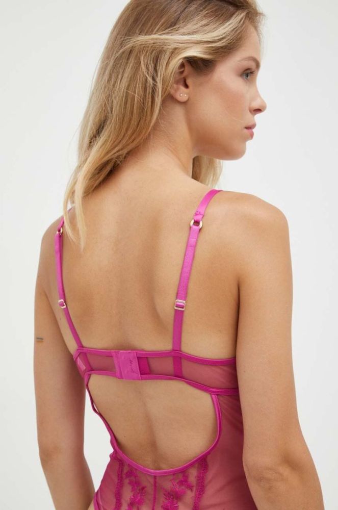 Боді Guess колір фіолетовий прозоре однотонний фото 2
