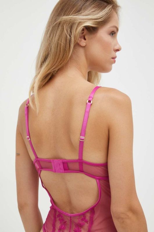 Боді Guess колір фіолетовий прозоре однотонний фото 2