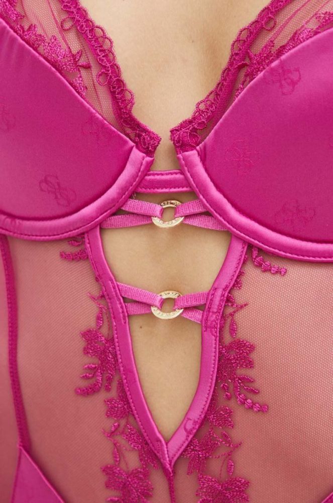 Боді Guess колір фіолетовий прозоре однотонний фото 5