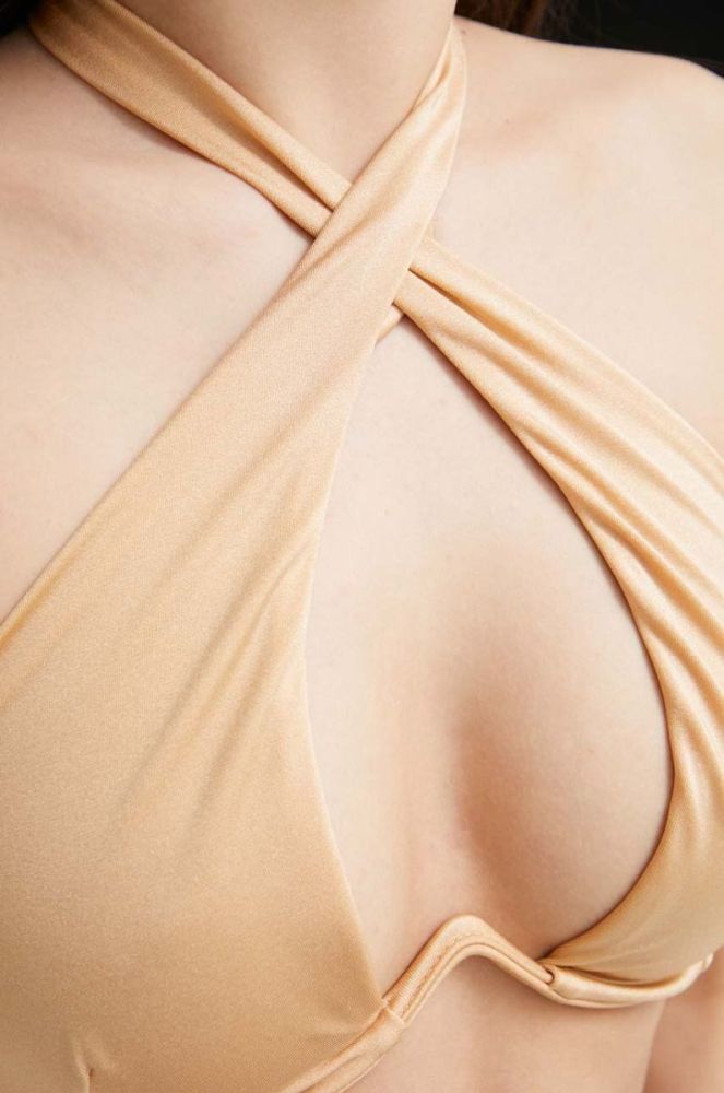 Купальний бюстгальтер Guess колір жовтий м'яка чашечка фото 4