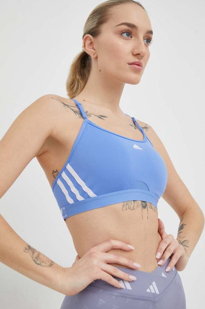 Бюстгальтер для йоги adidas Performance AeroReact колір блакитний