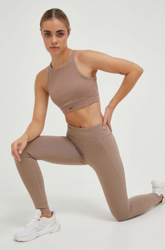 Бюстгальтер для йоги Reebok Long Line колір бежевий однотонний фото 2