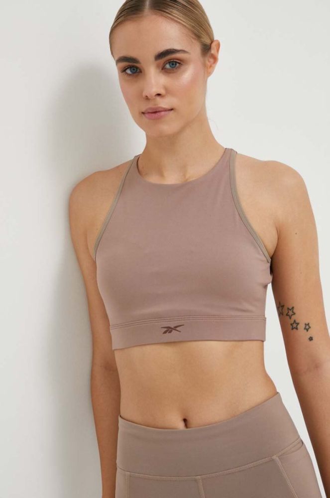 Бюстгальтер для йоги Reebok Long Line колір бежевий однотонний фото 4