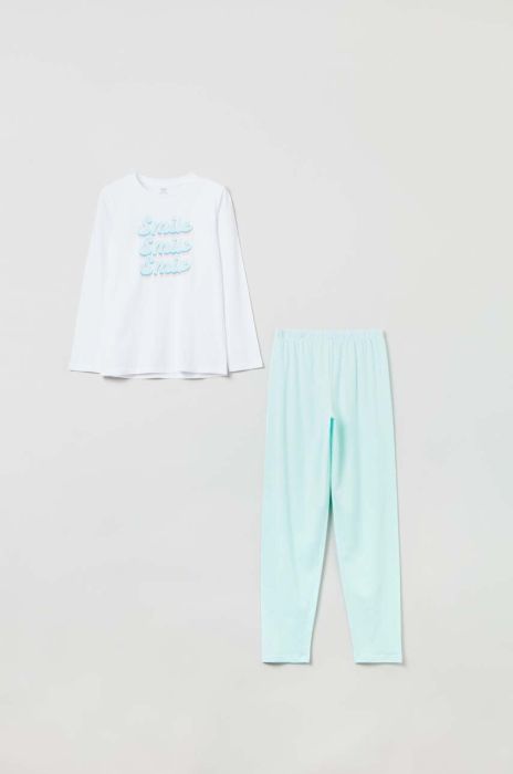 Дитяча бавовняна піжама OVS колір білий з принтом (3042808) Дитяча бавовняна піжама OVS колір білий з принтом (3042808)
