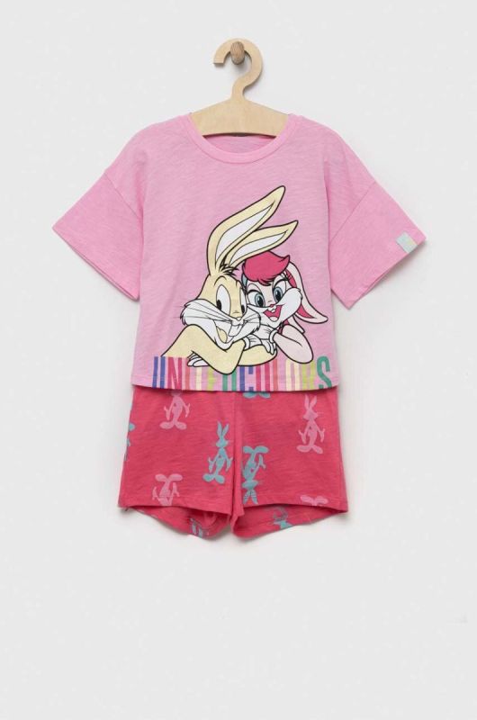 Дитяча бавовняна піжама United Colors of Benetton x Looney Tunes колір рожевий з принтом