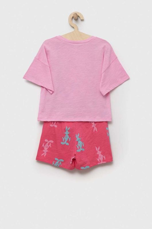 Дитяча бавовняна піжама United Colors of Benetton x Looney Tunes колір рожевий з принтом фото 2