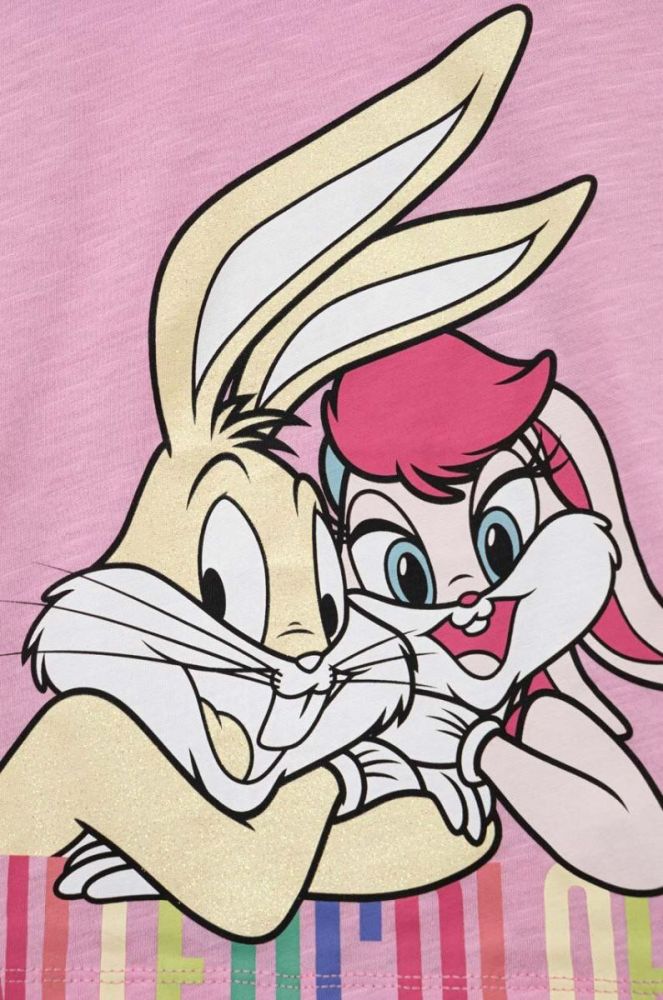 Дитяча бавовняна піжама United Colors of Benetton x Looney Tunes колір рожевий з принтом фото 3
