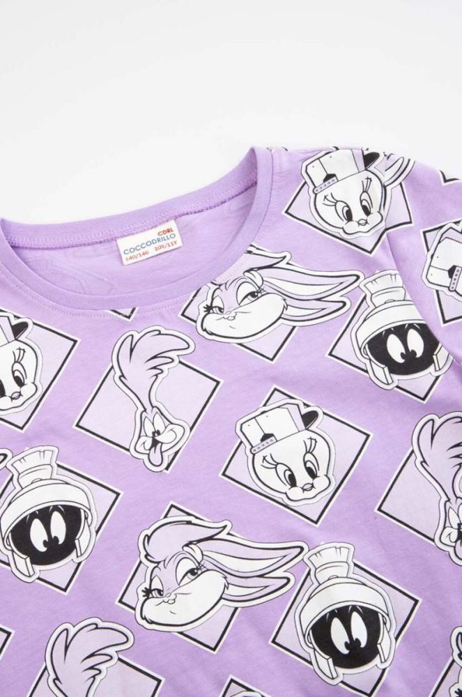 Дитяча бавовняна піжама Coccodrillo x Looney Tunes колір фіолетовий візерунок фото 4