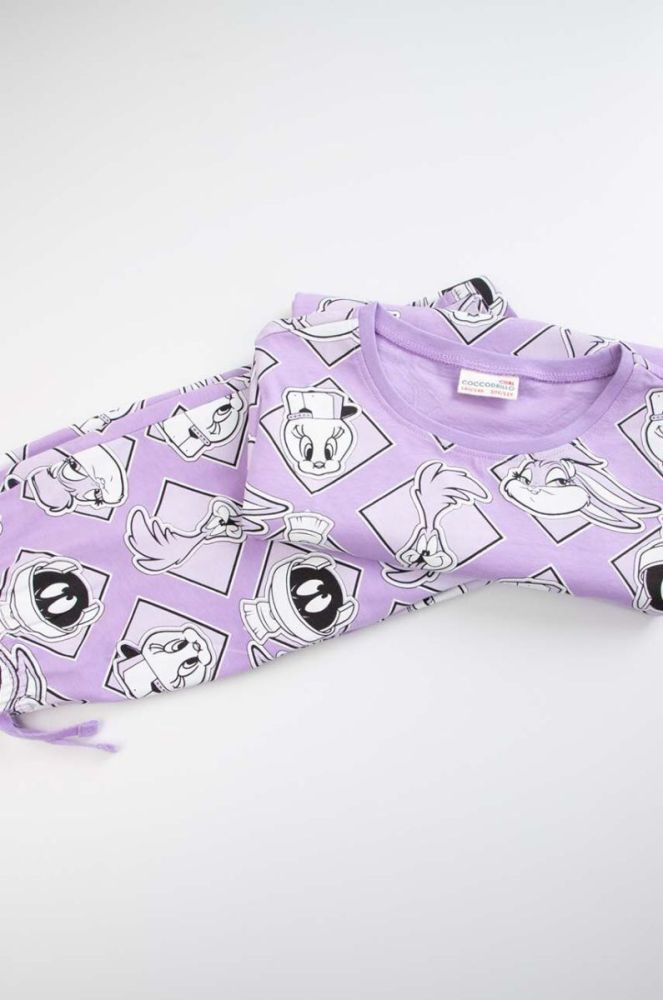Дитяча бавовняна піжама Coccodrillo x Looney Tunes колір фіолетовий візерунок фото 6